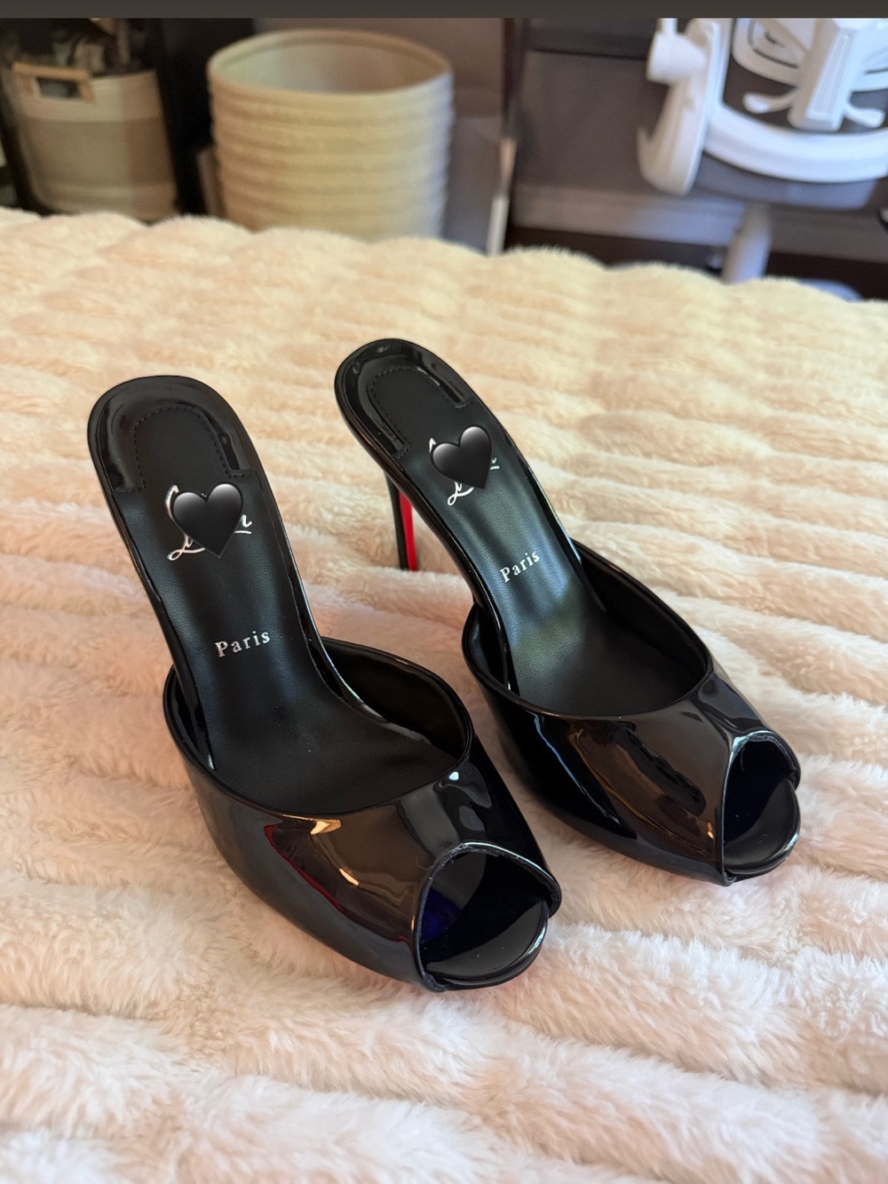 Black Patent Open-Toe High Heel Me Dolly Mules